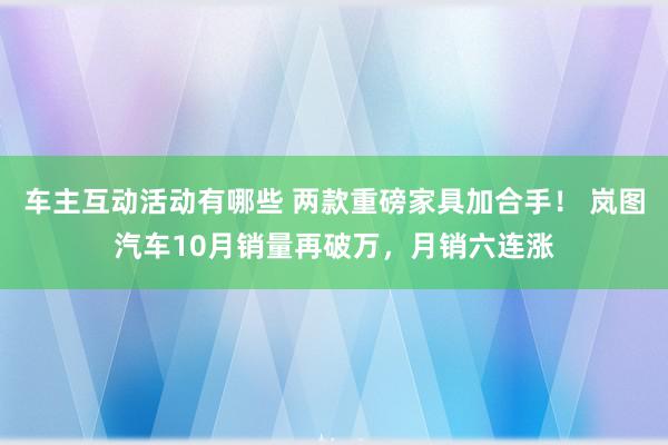 车主互动活动有哪些 两款重磅家具加合手！ 岚图汽车10月销量再破万，月销六连涨