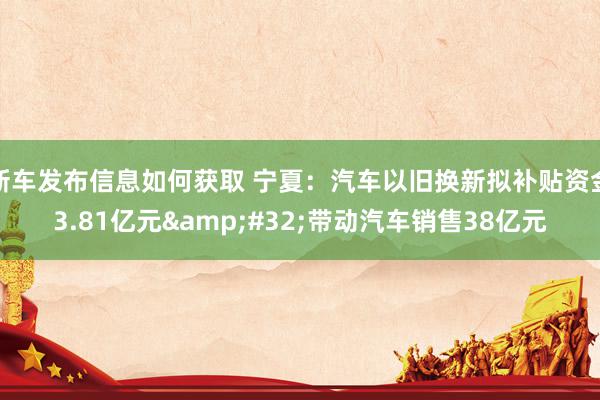 新车发布信息如何获取 宁夏：汽车以旧换新拟补贴资金3.81亿元&#32;带动汽车销售38亿元