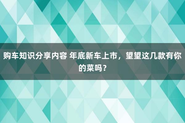 购车知识分享内容 年底新车上市，望望这几款有你的菜吗？