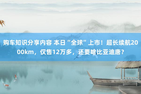 购车知识分享内容 本日“全球”上市！超长续航2000km，仅售12万多，还要啥比亚迪唐？