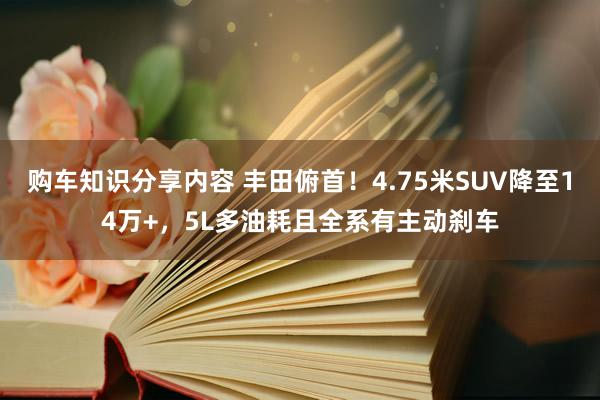 购车知识分享内容 丰田俯首！4.75米SUV降至14万+，5L多油耗且全系有主动刹车