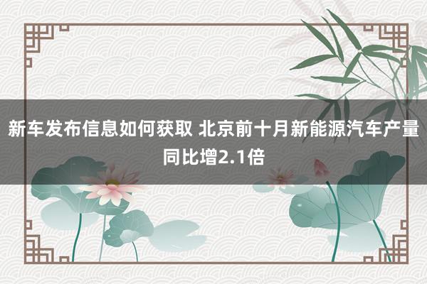 新车发布信息如何获取 北京前十月新能源汽车产量同比增2.1倍