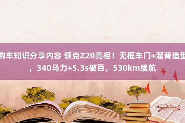 购车知识分享内容 领克Z20亮相！无框车门+溜背造型，340马力+5.3s破百，530km续航