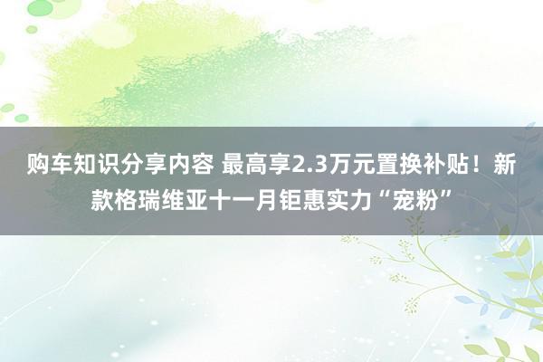 购车知识分享内容 最高享2.3万元置换补贴！新款格瑞维亚十一月钜惠实力“宠粉”