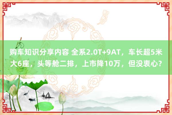 购车知识分享内容 全系2.0T+9AT，车长超5米大6座，头等舱二排，上市降10万，但没衷心？