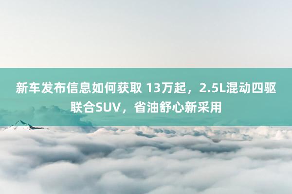 新车发布信息如何获取 13万起，2.5L混动四驱联合SUV，省油舒心新采用