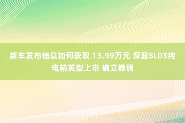 新车发布信息如何获取 13.99万元 深蓝SL03纯电精英型上市 确立微调