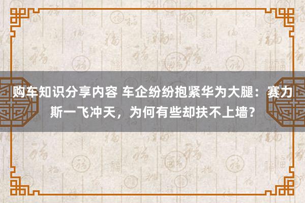 购车知识分享内容 车企纷纷抱紧华为大腿：赛力斯一飞冲天，为何有些却扶不上墙？