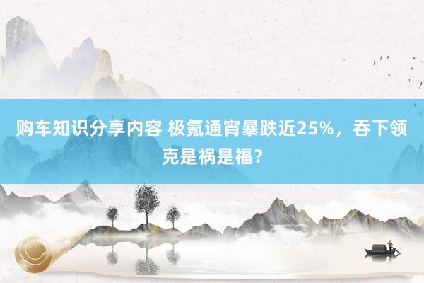 购车知识分享内容 极氪通宵暴跌近25%，吞下领克是祸是福？