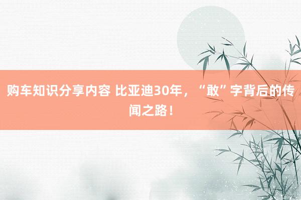 购车知识分享内容 比亚迪30年，“敢”字背后的传闻之路！