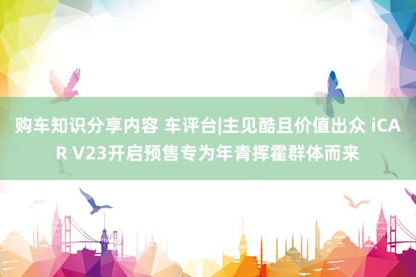 购车知识分享内容 车评台|主见酷且价值出众 iCAR V23开启预售专为年青挥霍群体而来