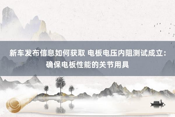 新车发布信息如何获取 电板电压内阻测试成立：确保电板性能的关节用具