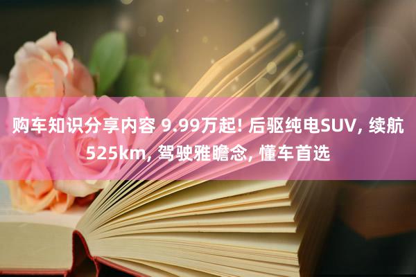 购车知识分享内容 9.99万起! 后驱纯电SUV, 续航525km, 驾驶雅瞻念, 懂车首选