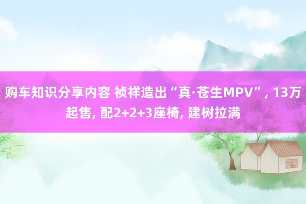 购车知识分享内容 祯祥造出“真·苍生MPV”, 13万起售, 配2+2+3座椅, 建树拉满