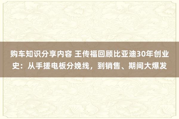 购车知识分享内容 王传福回顾比亚迪30年创业史：从手搓电板分娩线，到销售、期间大爆发