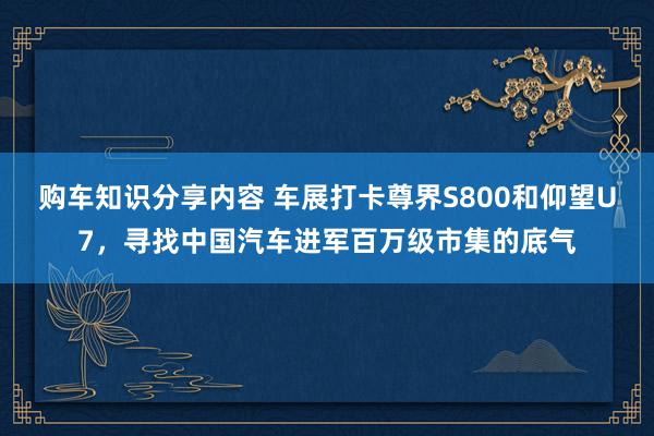 购车知识分享内容 车展打卡尊界S800和仰望U7，寻找中国汽车进军百万级市集的底气