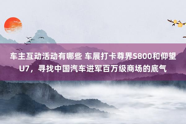 车主互动活动有哪些 车展打卡尊界S800和仰望U7，寻找中国汽车进军百万级商场的底气