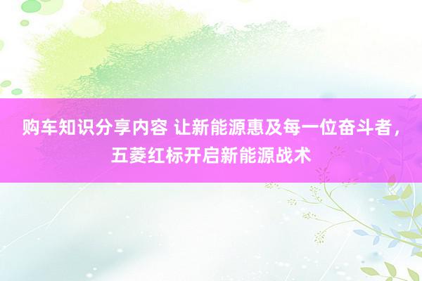 购车知识分享内容 让新能源惠及每一位奋斗者，五菱红标开启新能源战术