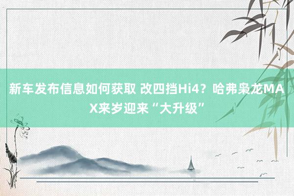 新车发布信息如何获取 改四挡Hi4？哈弗枭龙MAX来岁迎来“大升级”